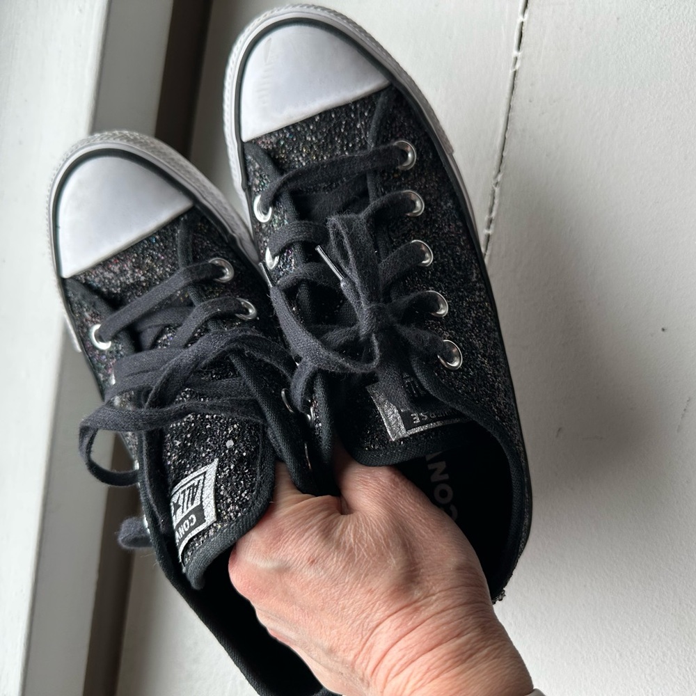 Converse Chuck Taylor All Star Low Black Glitter Sneakers Womens Size 5.5 - Picture 4 of 7